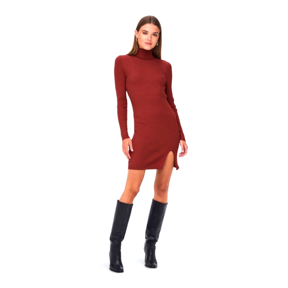 ONLY FRIDA L/S ROLLNECK KNIT DRESS in Burnt Orange